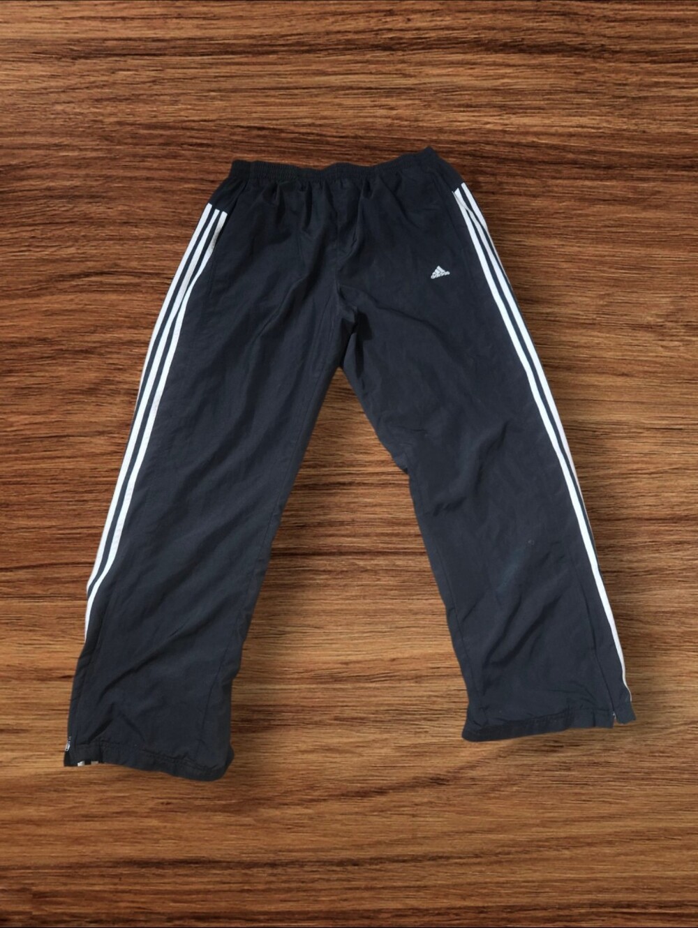 Adidas Black Wide Leg Track Pants with White Side Stripes